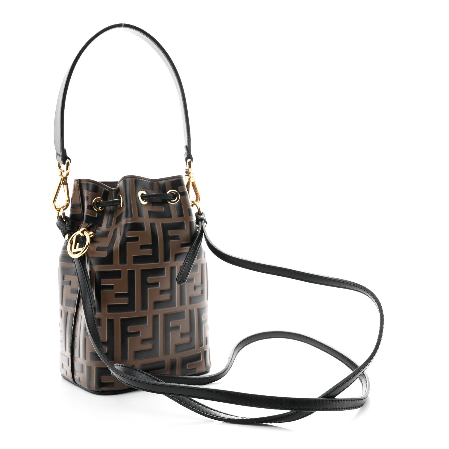 Fendi Vitello Liberty F is Fendi Bi-Color FF 1974 Embossed Mini Mon Tresor Bucket Bag Maya Black 3 of 10