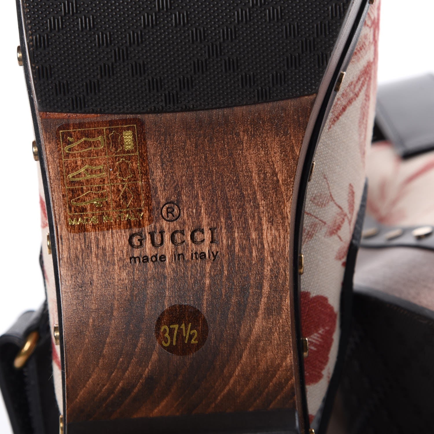 Gucci Linen Horsebit Ikegami Herbarium Print Amstel Slingback Clogs 37.5 Romantic Cherry Black 8 of 10