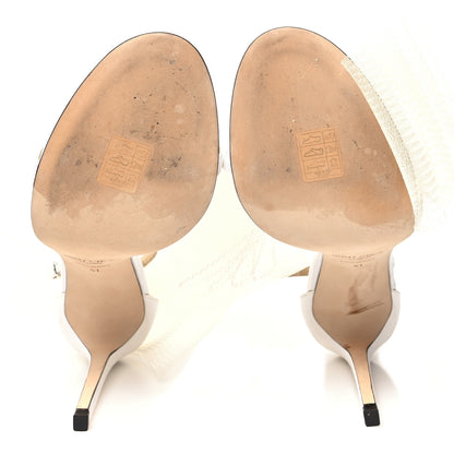 Jimmy Choo Grosgrain Asymmetric Mesh Fascinator Aveline 100 Bow Sandals 41 Latte 5 of 9