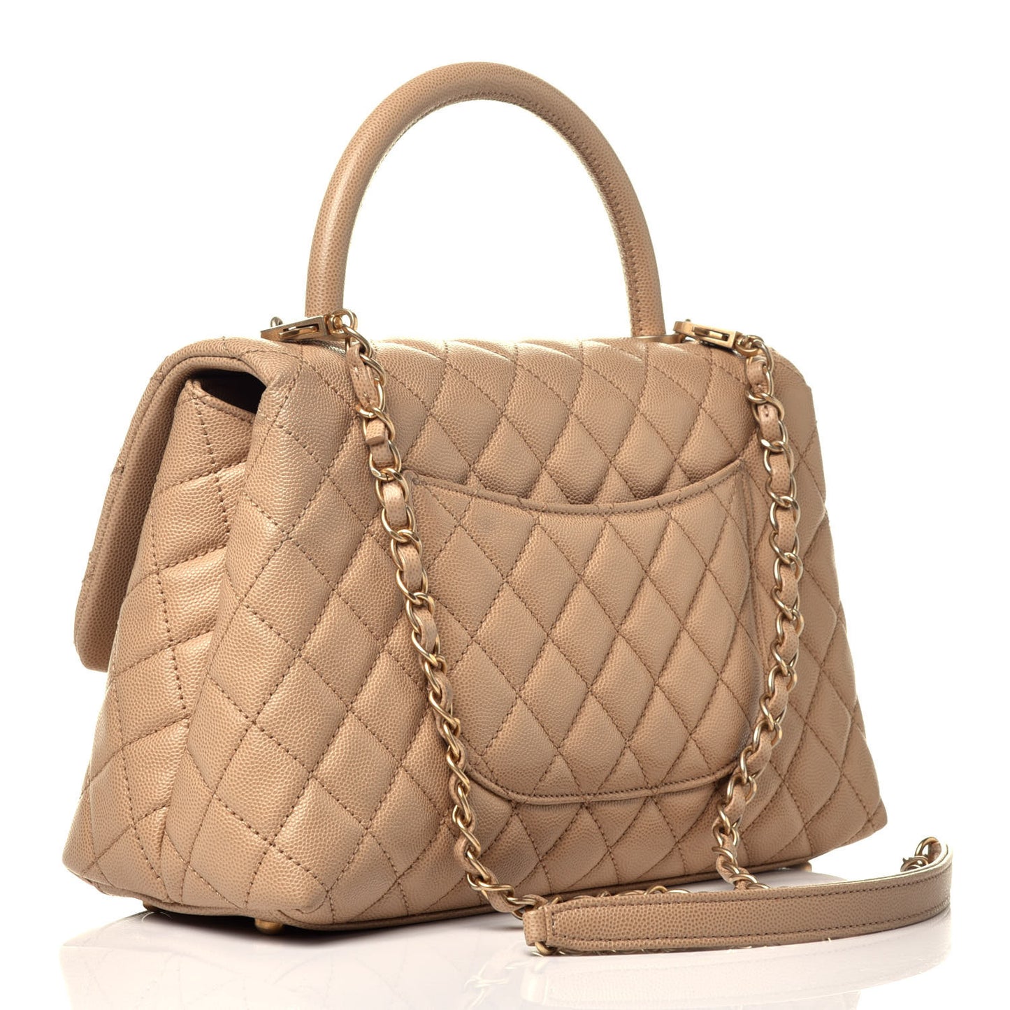 Caviar Quilted Small Coco Handle Flap Beige