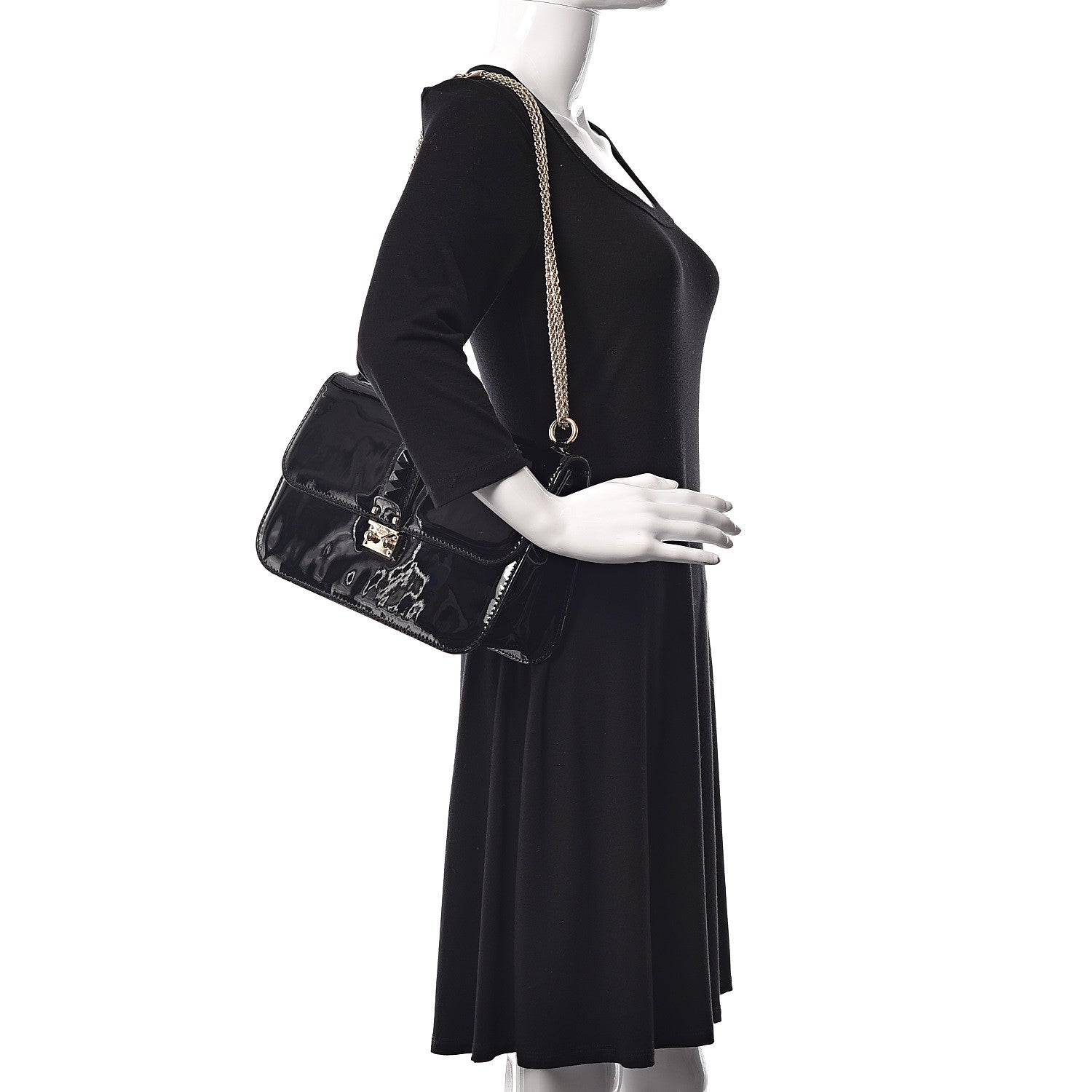 Valentino Garavani Patent Monochrome Large Glam Lock Rockstud Flap Black 2 of 10
