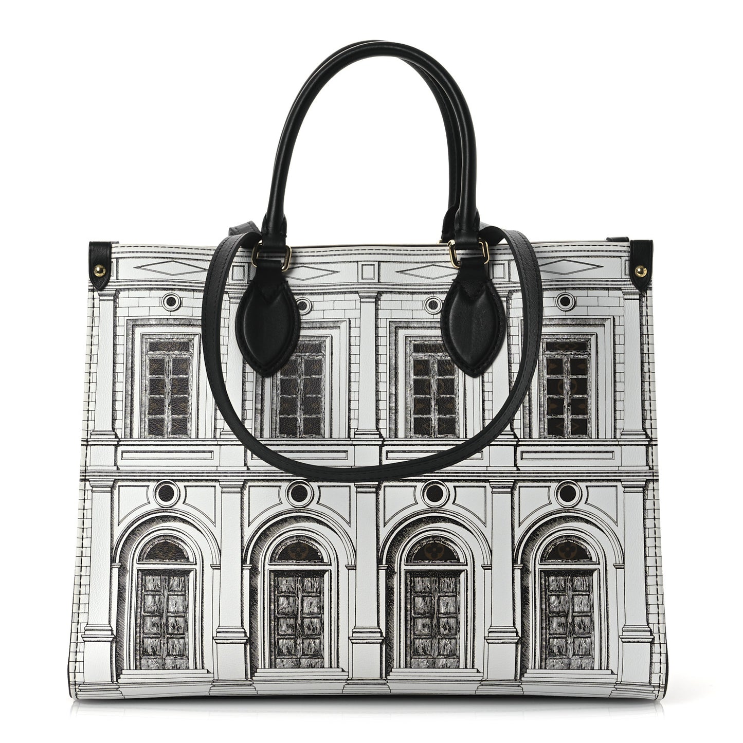X FORNASETTI Calfskin Architettura Onthego MM Black White