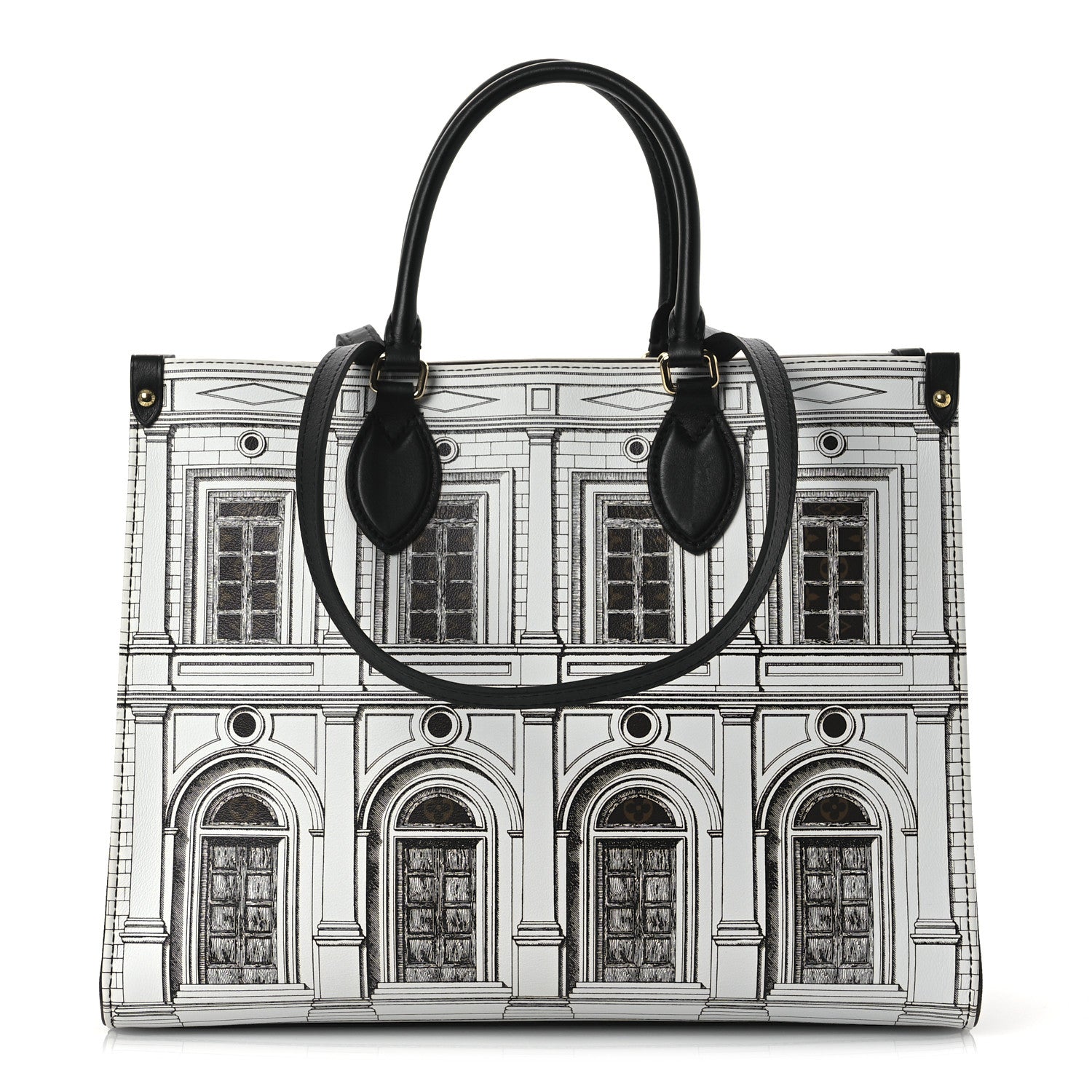 Louis Vuitton X FORNASETTI Calfskin Architettura Onthego MM Black White 1 of 9