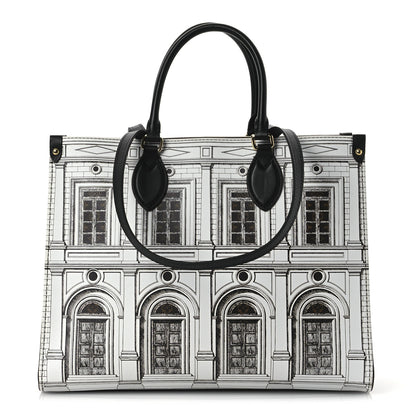 Louis Vuitton X FORNASETTI Calfskin Architettura Onthego MM Black White 1 of 9