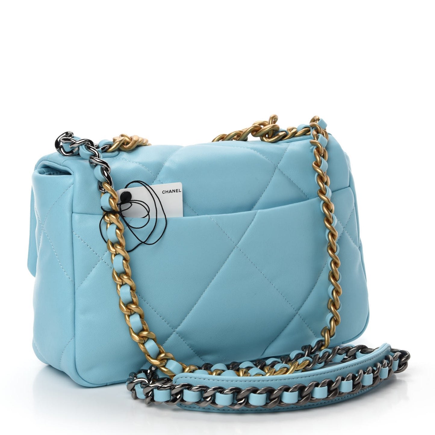 Shiny Lambskin Quilted Medium Chanel 19 Flap Light Blue