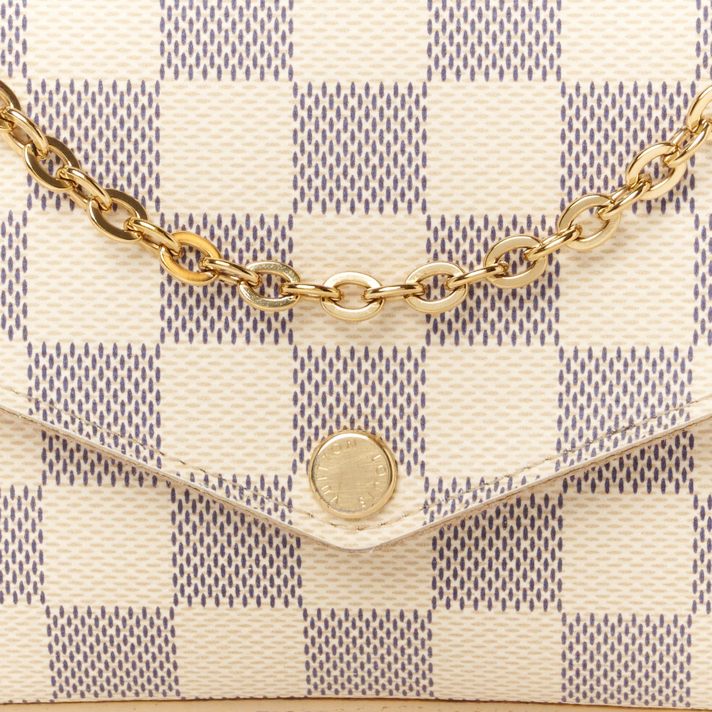 Damier Azur Pochette Felicie Chain Wallet Rose Ballerine