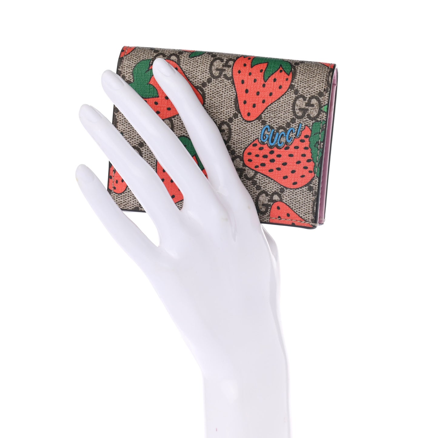 GG Supreme Monogram Strawberry Card Case
