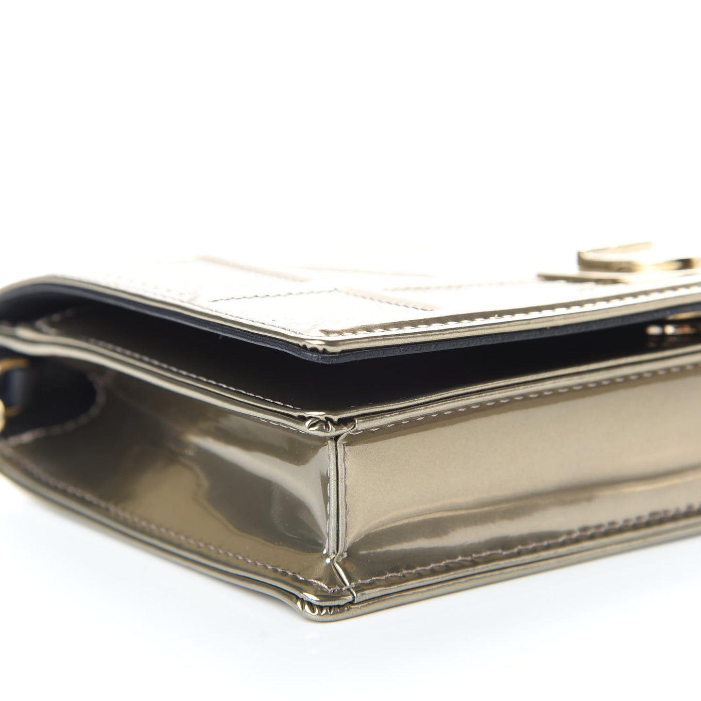 Metallic Patent Micro-Cannage Diorama Wallet on Chain Pouch Gold