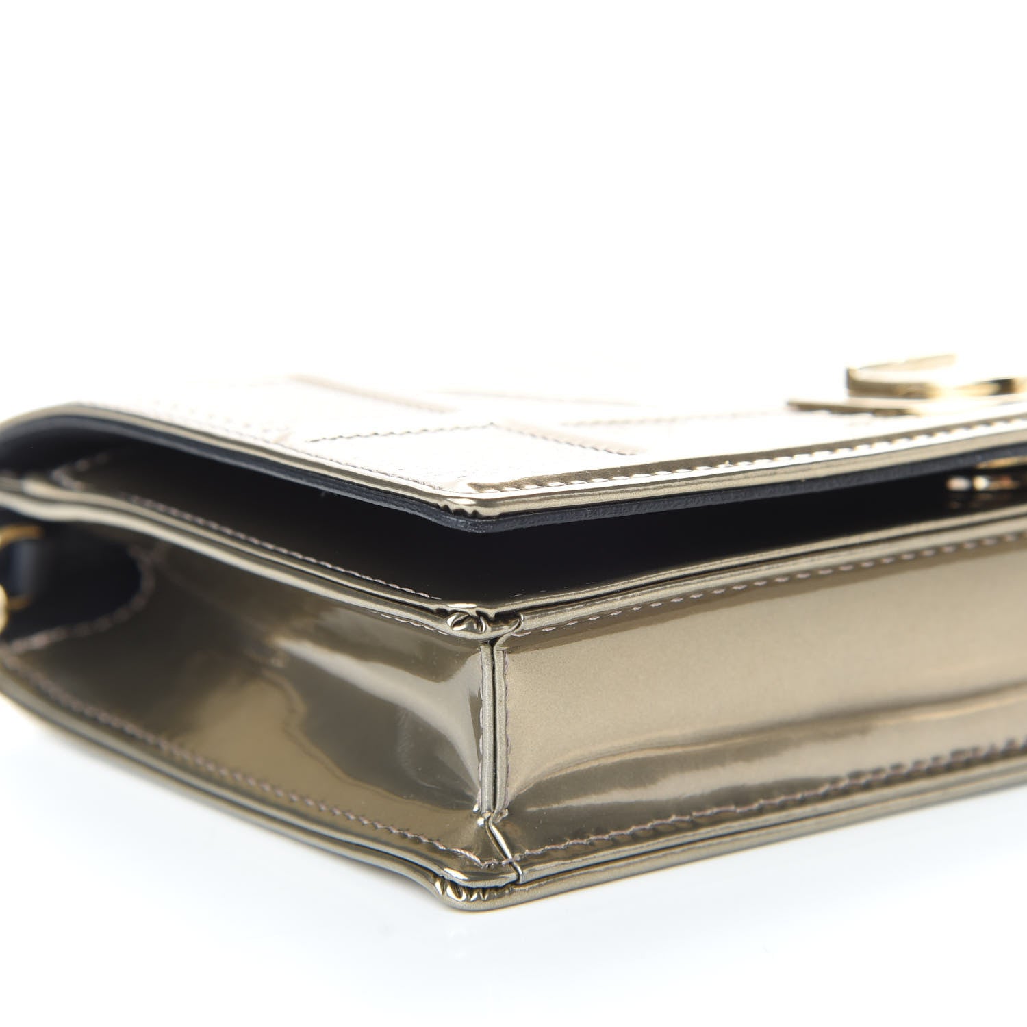 Christian Dior Metallic Patent Micro-Cannage Diorama Wallet on Chain Pouch Gold 5 of 9
