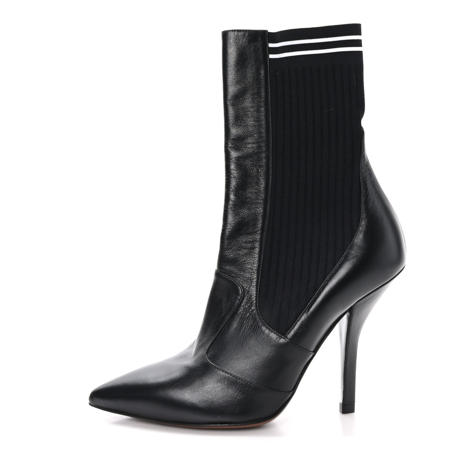 Fendi Vitello Lucido Stretch Fabric Striped Rockoko 105mm Sock Boots 39 Black 1 of 6