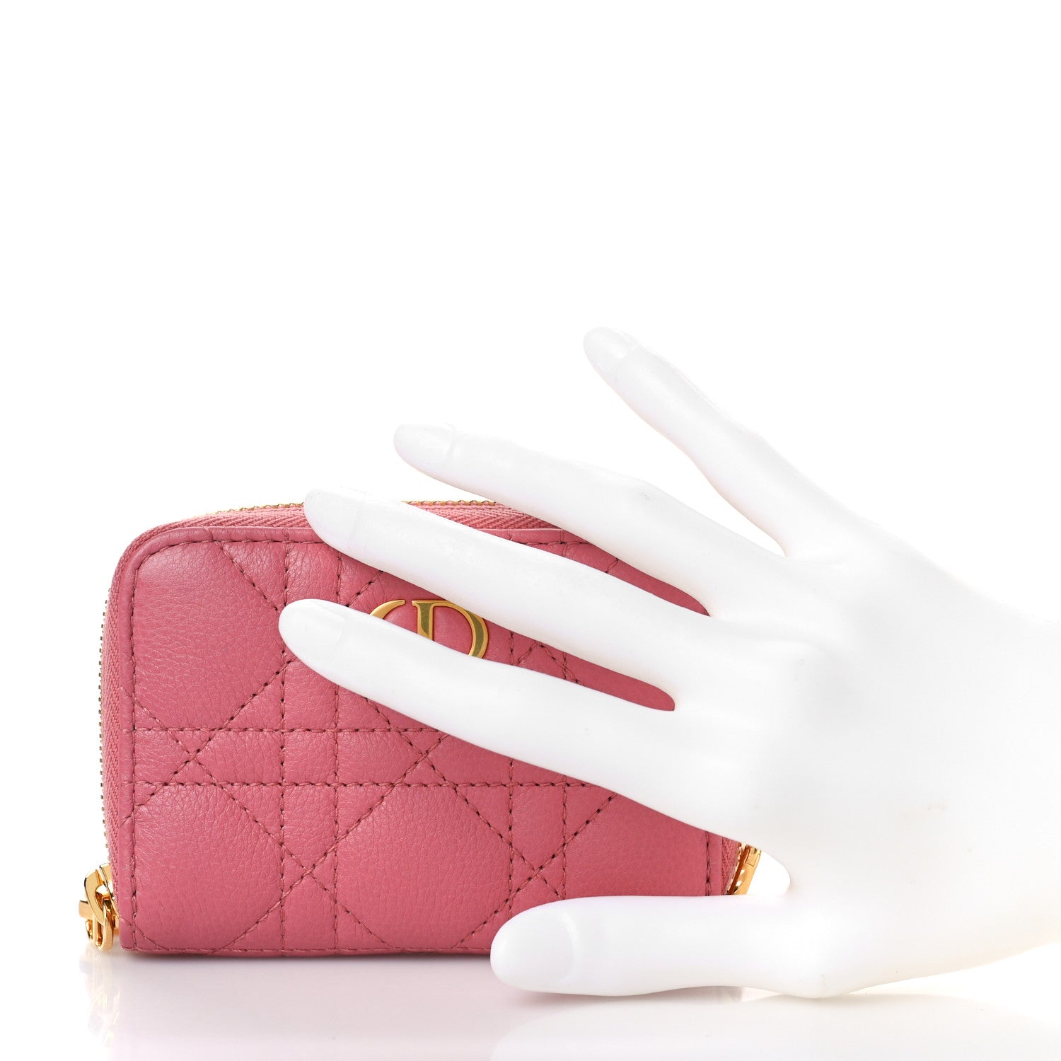 Christian Dior Grained Calfskin Supple Cannage Caro Compact Zipped Wallet Pink Yarrow 2 of 8