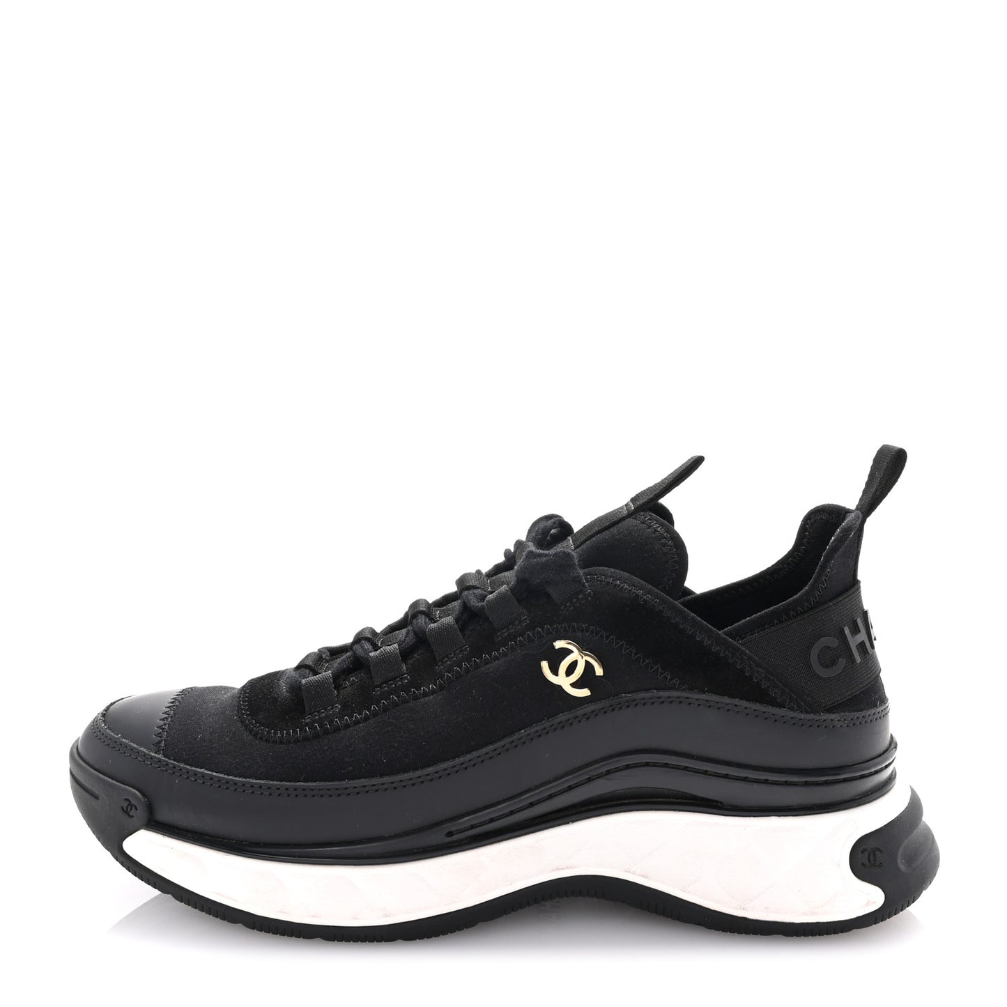 Velvet Calfskin Mixed Fibers CC Sneakers 38.5 Black
