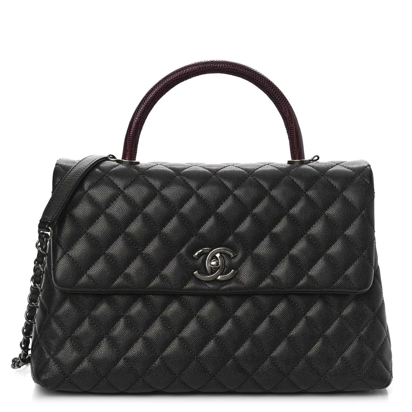 Caviar Lizard Quilted Medium Coco Handle Flap Black