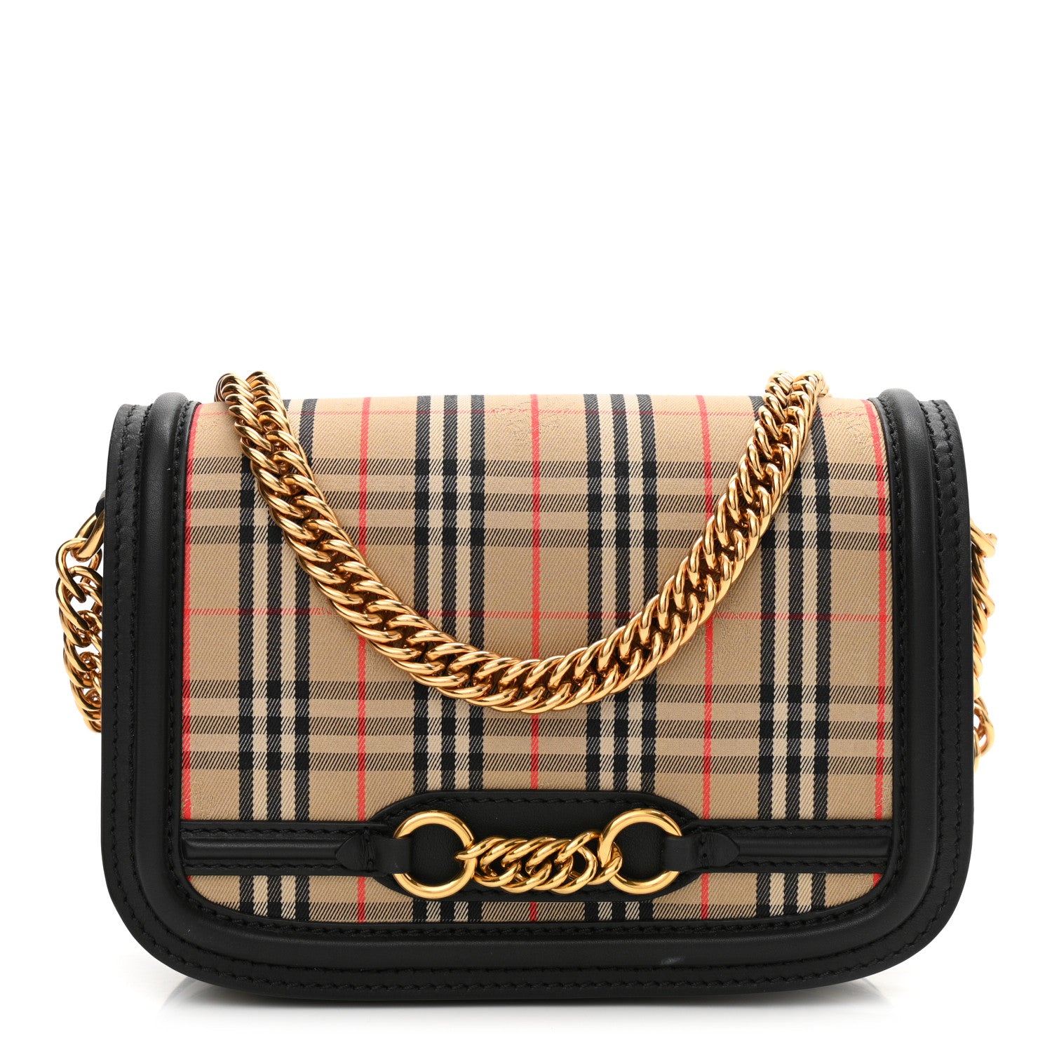Burberry Smooth Calfskin 1983 Knight Check Link Shoulder Bag Black 1 of 10