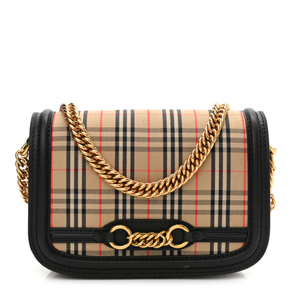 Burberry Smooth Calfskin 1983 Knight Check Link Shoulder Bag Black 1 of 10