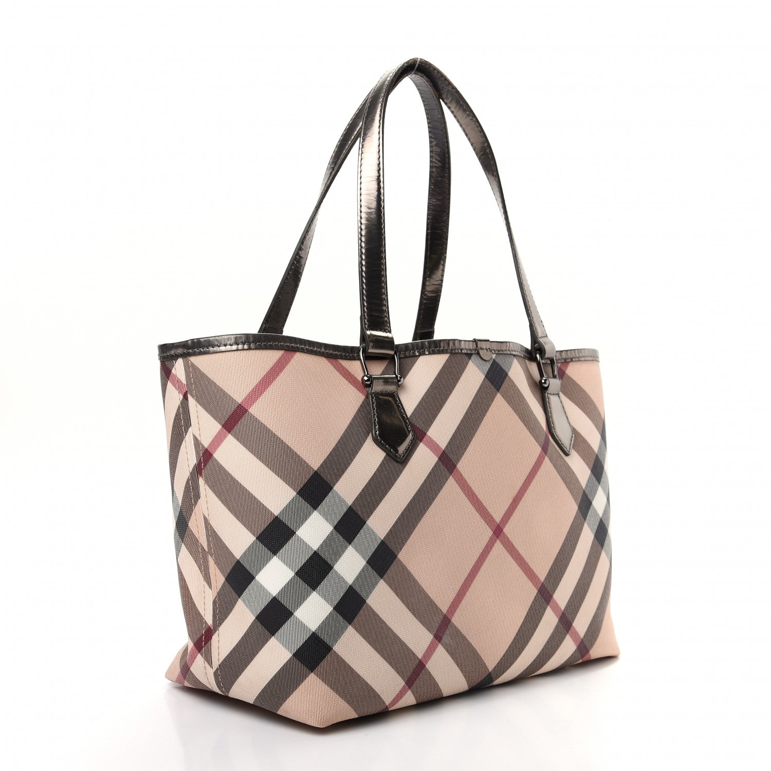 Burberry Metallic Calfskin Nova Check Small Nickie Tote Pewter 3 of 10