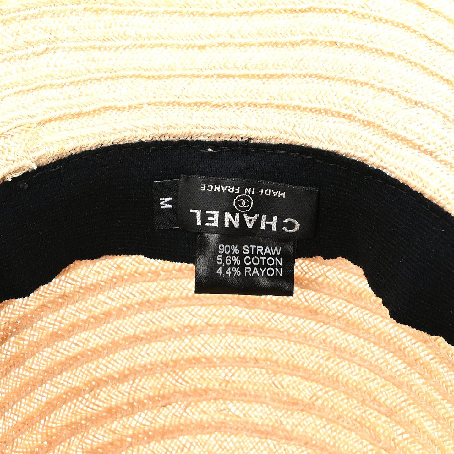 Straw Grosgrain Wide Brim Hat M Beige Black