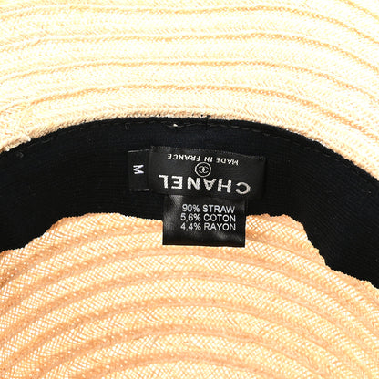 Chanel Straw Grosgrain Wide Brim Hat M Beige Black 7 of 7