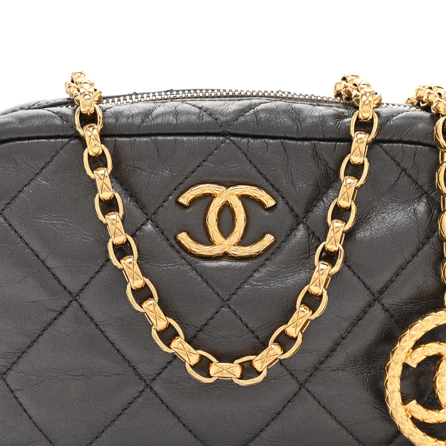 Chanel Metallic Calfskin Pearl Quilted CC Mini Camera Case Ruthenium 8 of 10