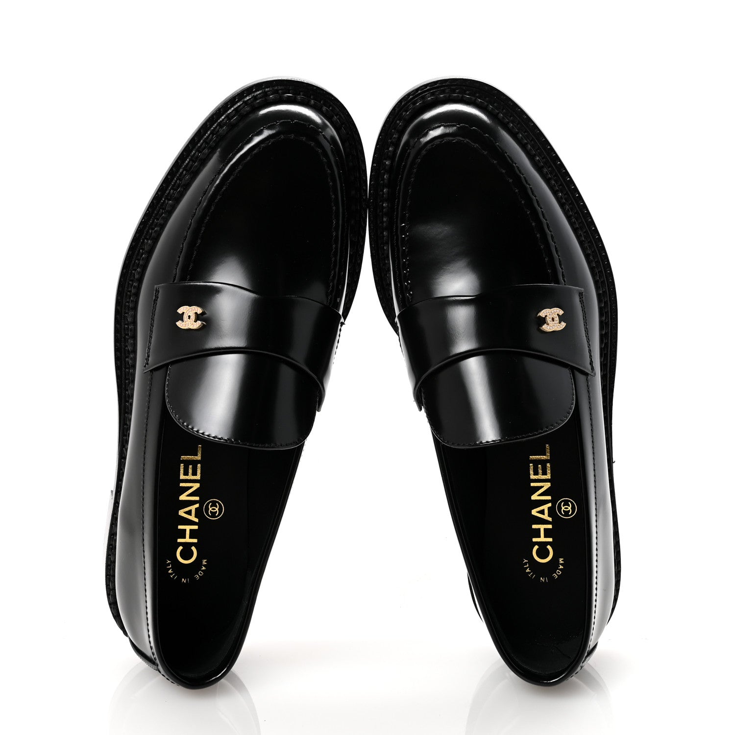 Chanel Shiny Calfskin Pearl CC Loafers 39 Black 2 of 10