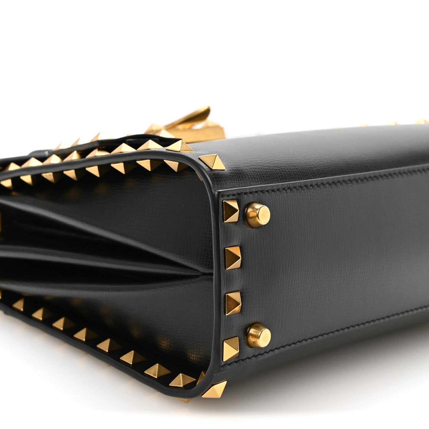 Grainy Calfskin Small Rockstud Alcove Top-Handle Flap Bag Black