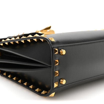 Valentino Garavani Grainy Calfskin Small Rockstud Alcove Top-Handle Flap Bag Black 8 of 10