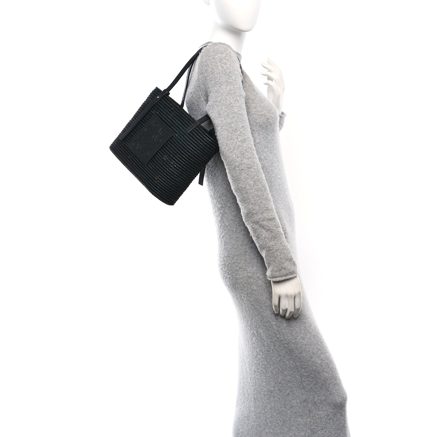 Raffia Square Small Basket Tote Bag Black