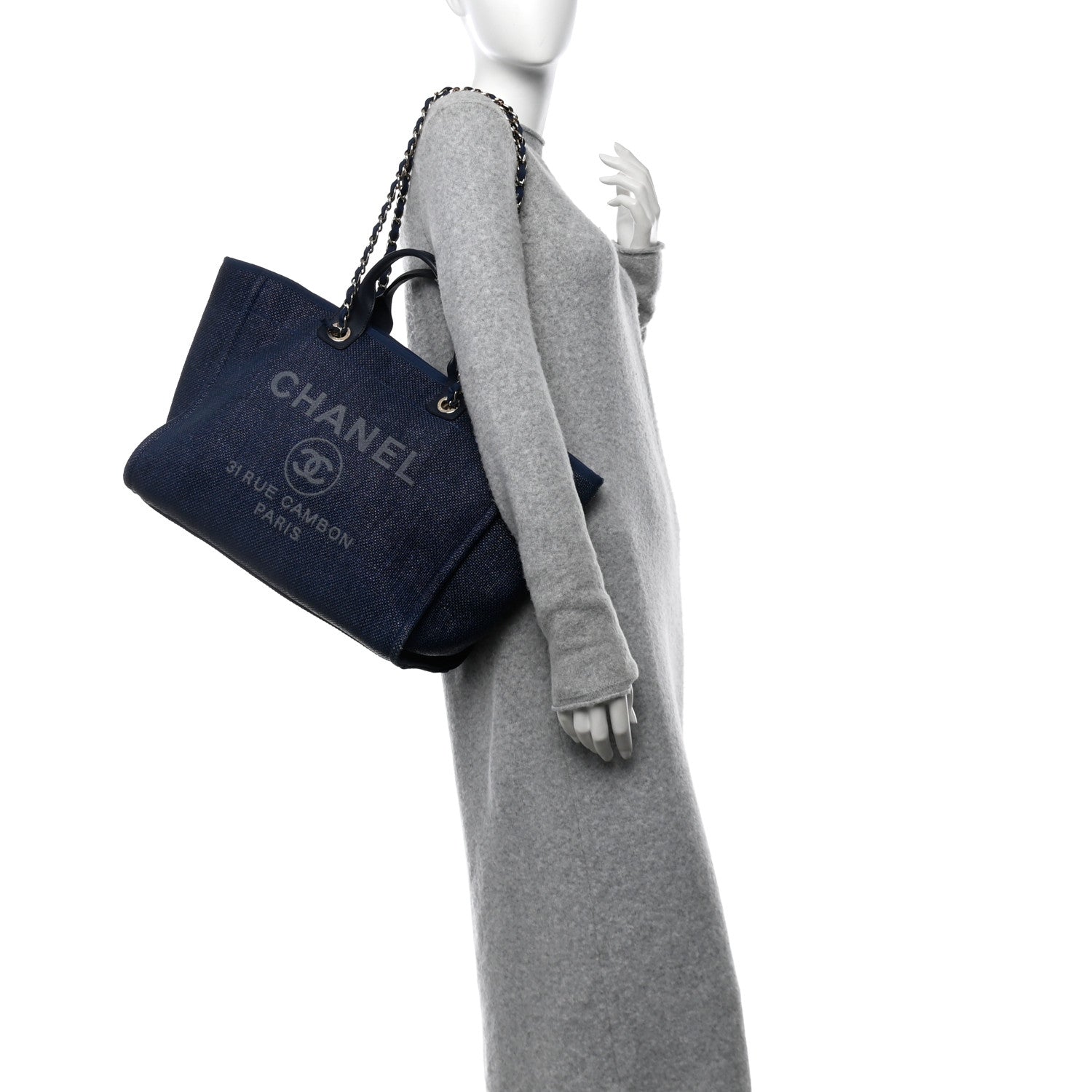 Chanel Woven Straw Raffia Medium Deauville Tote Navy 2 of 12