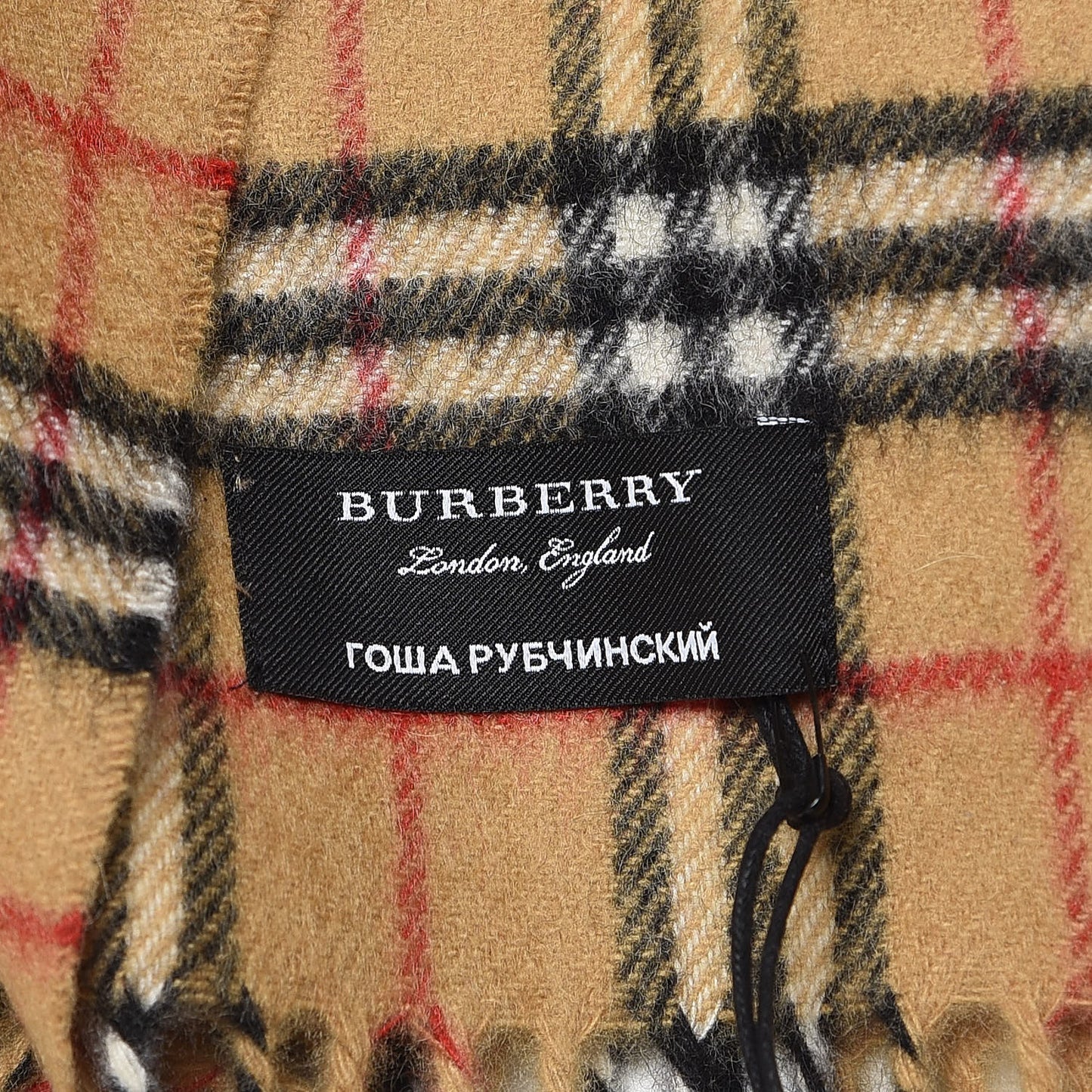 X Gosha Cashmere Giant Check Fringe Double Scarf Antique Yellow