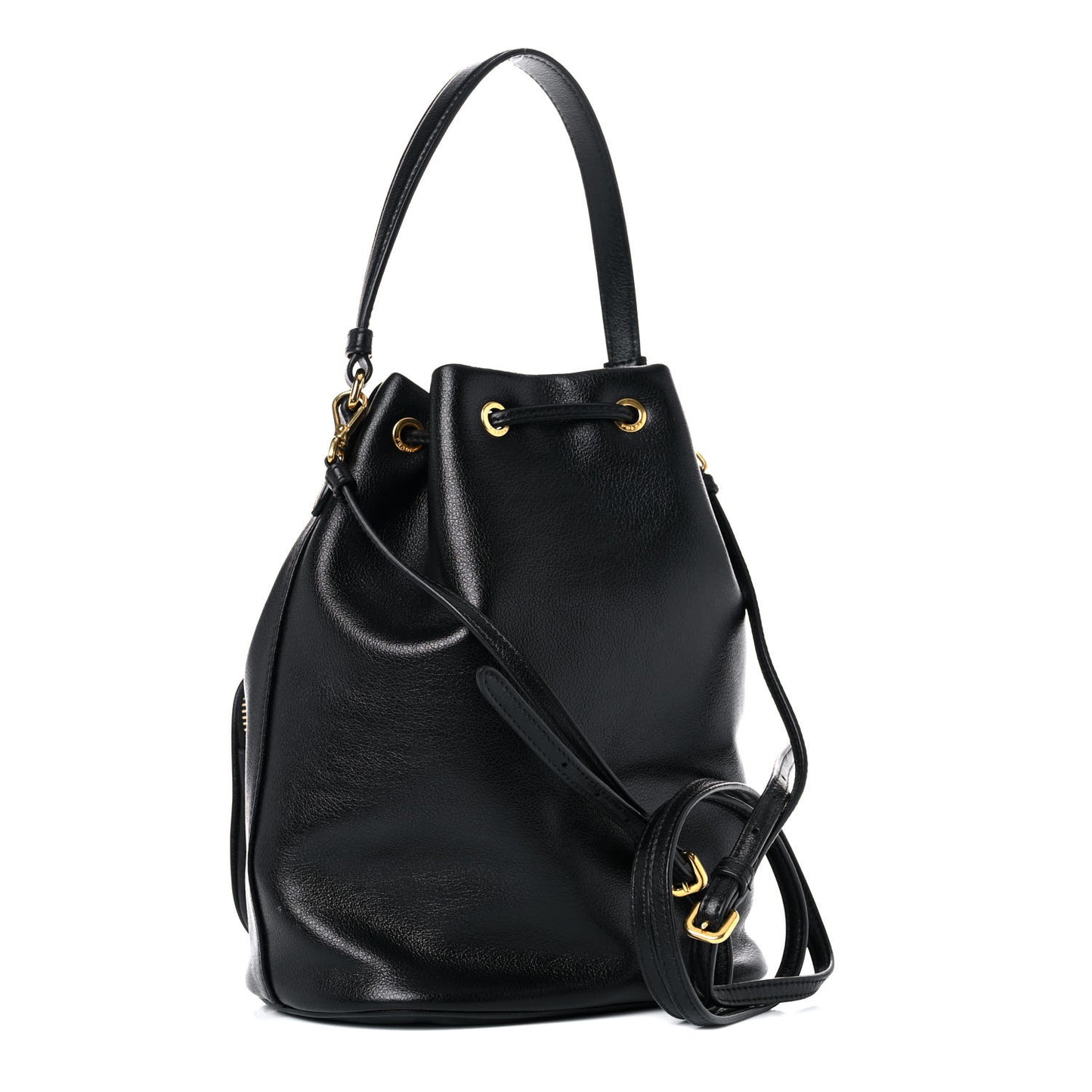 Glace Calfskin Embossed Secchiello Bucket Bag Black