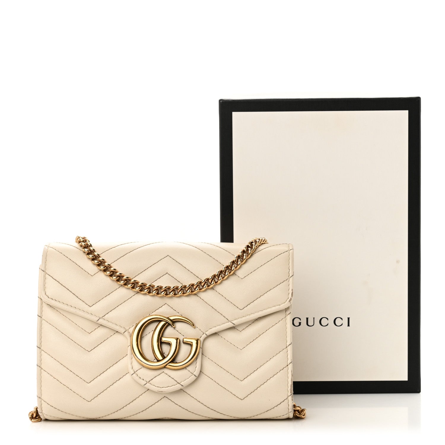 Gucci Calfskin Matelasse GG Marmont Chain Wallet Mystic White 13 of 13