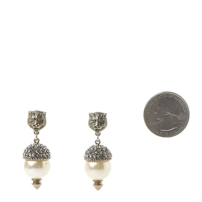 Gucci Metal Resin Pearl Feline Clip On Earrings Aged Gold 2 of 6