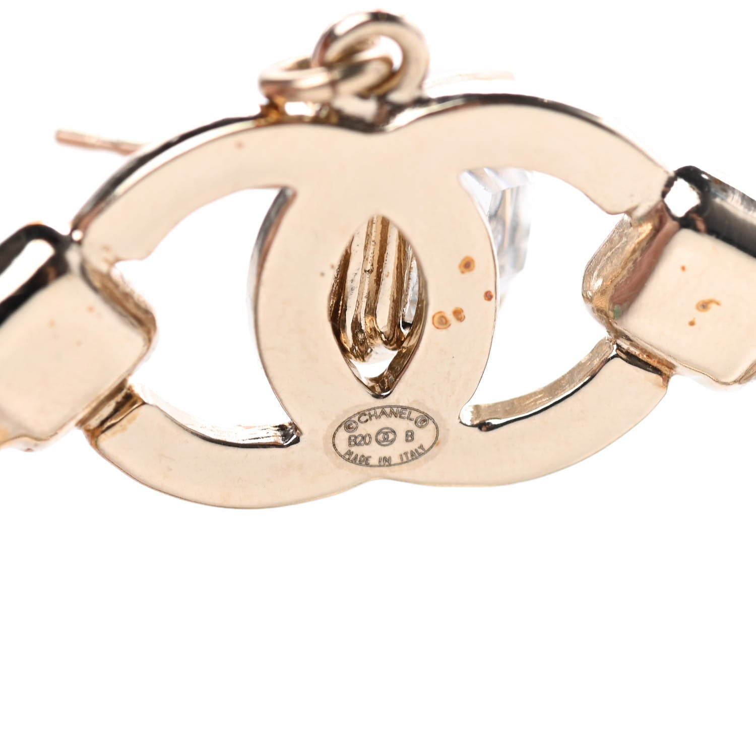 Chanel Crystal CC Drop Hoop Earrings Gold 4 of 6