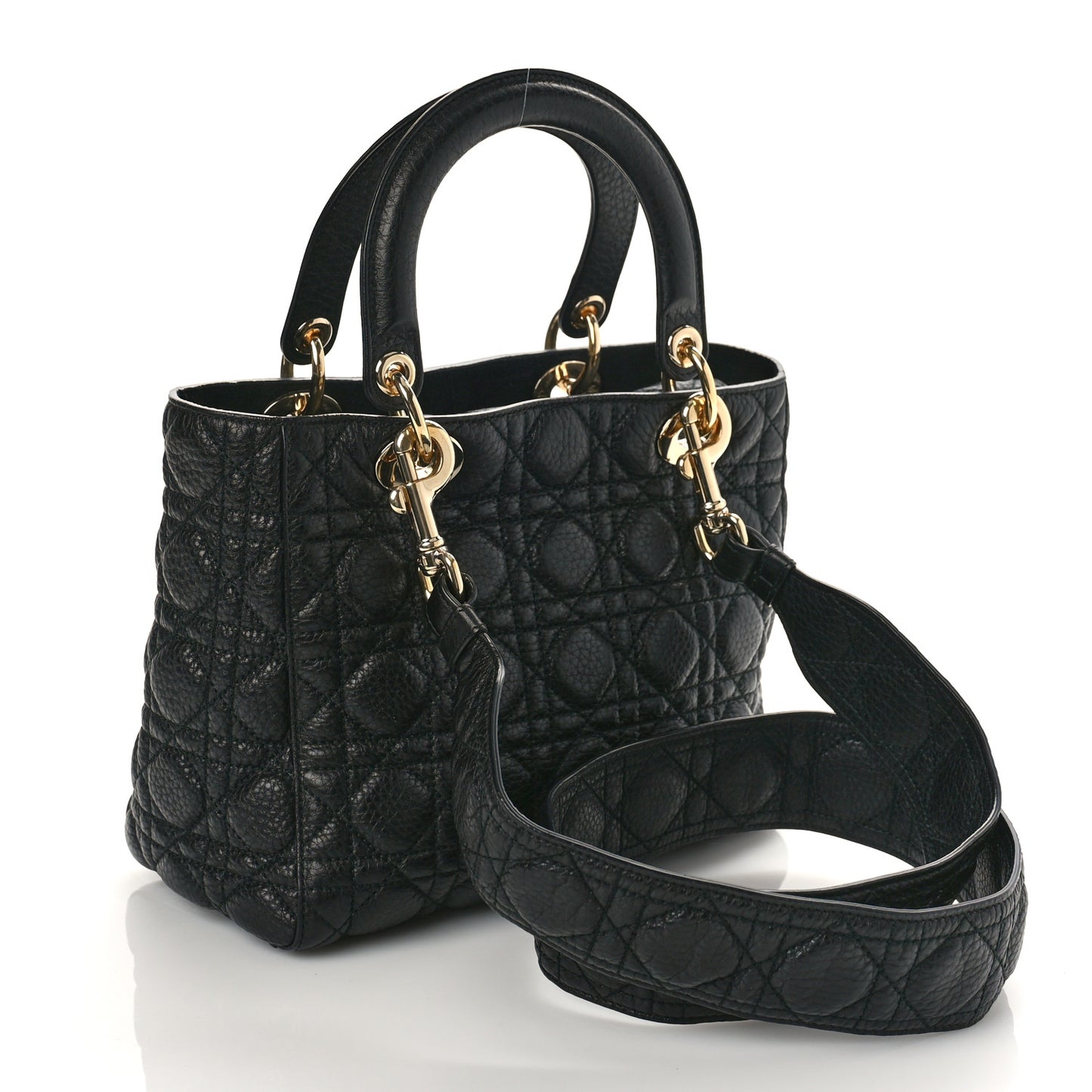 Grained Calfskin Cannage Medium Supple Lady Dior Black