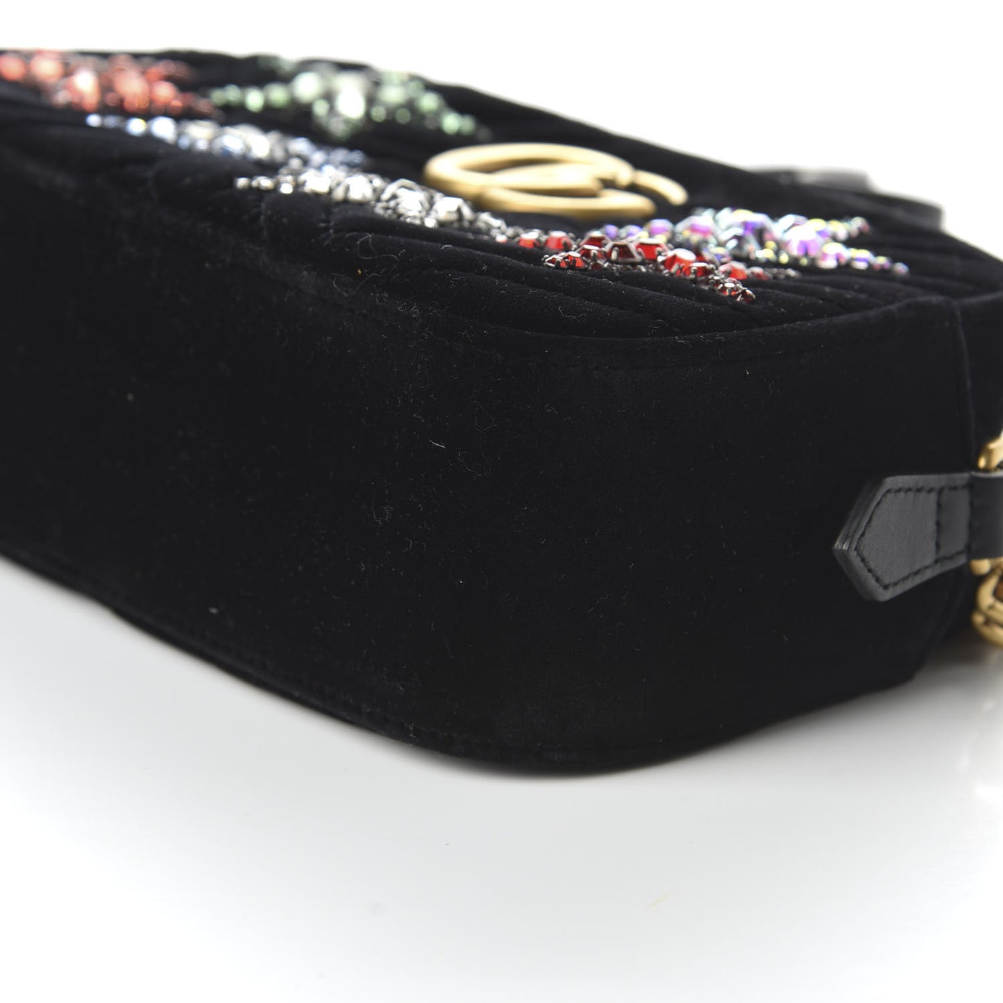 Velvet Matelasse Crystal Star Embroidered Small GG Marmont Chain Shoulder Bag Black