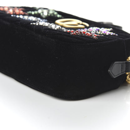 Gucci Velvet Matelasse Crystal Star Embroidered Small GG Marmont Chain Shoulder Bag Black 7 of 10