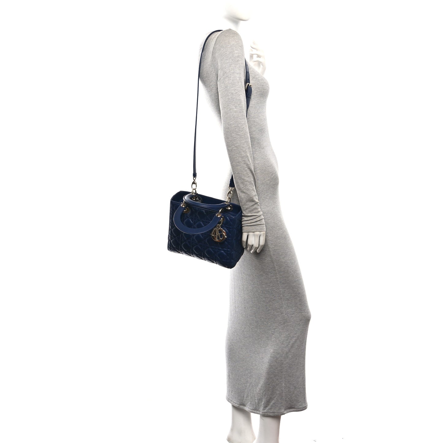 Lambskin Cannage Medium Lady Dior Navy Blue