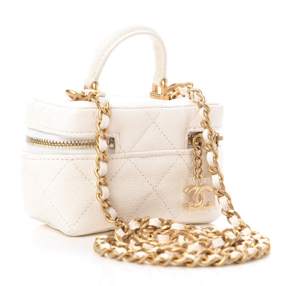 Chanel Caviar Quilted Mini Top Handle Vanity With Chain White 3 of 11