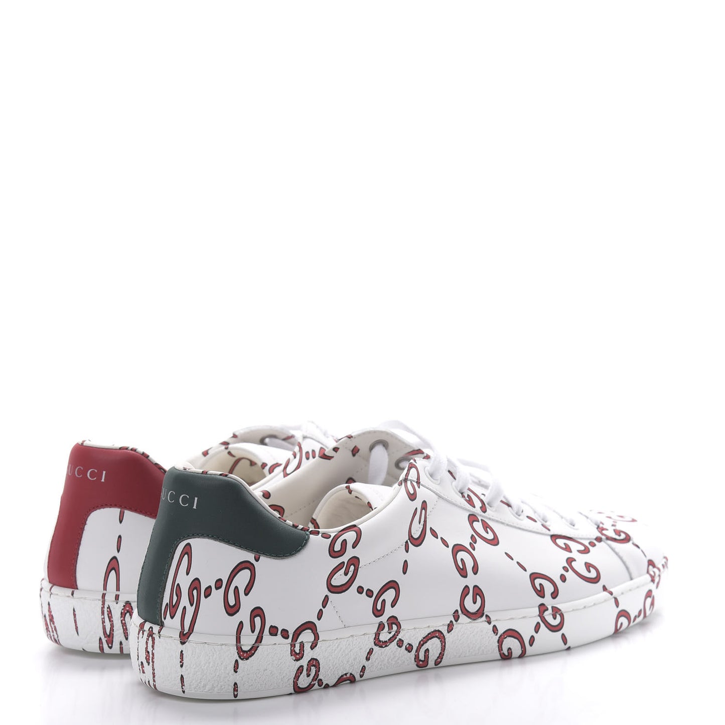 Calfskin GucciGhost Print Mens Ace Sneakers 10 White Hibiscus Red