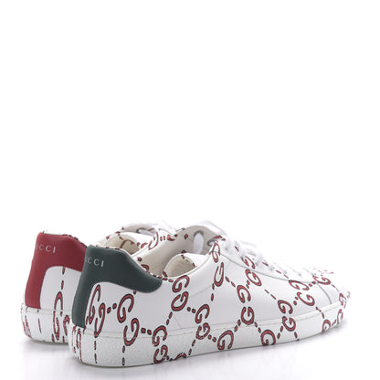 Gucci Calfskin GucciGhost Print Mens Ace Sneakers 10 White Hibiscus Red 4 of 9