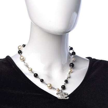 Chanel Pearl Crystal Bead CC Necklace Silver Black 2 of 4