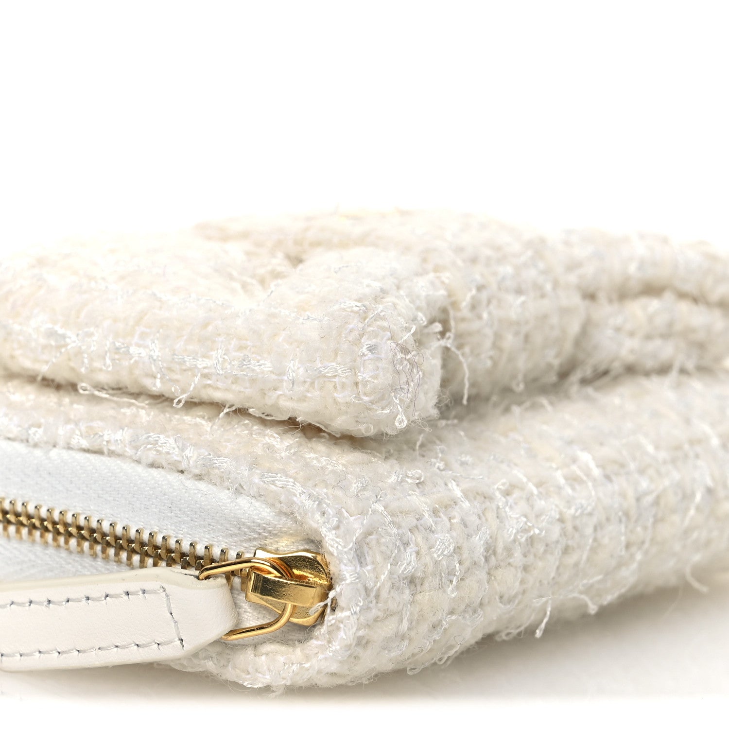 Chanel Tweed Quilted Bow Flap Card Holder On Chain White 9 of 11