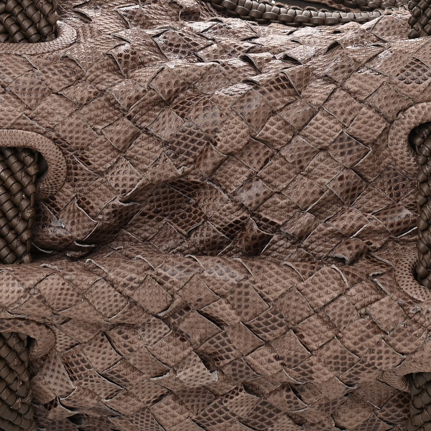 Woven Snakeskin Accordion Satchel Brown