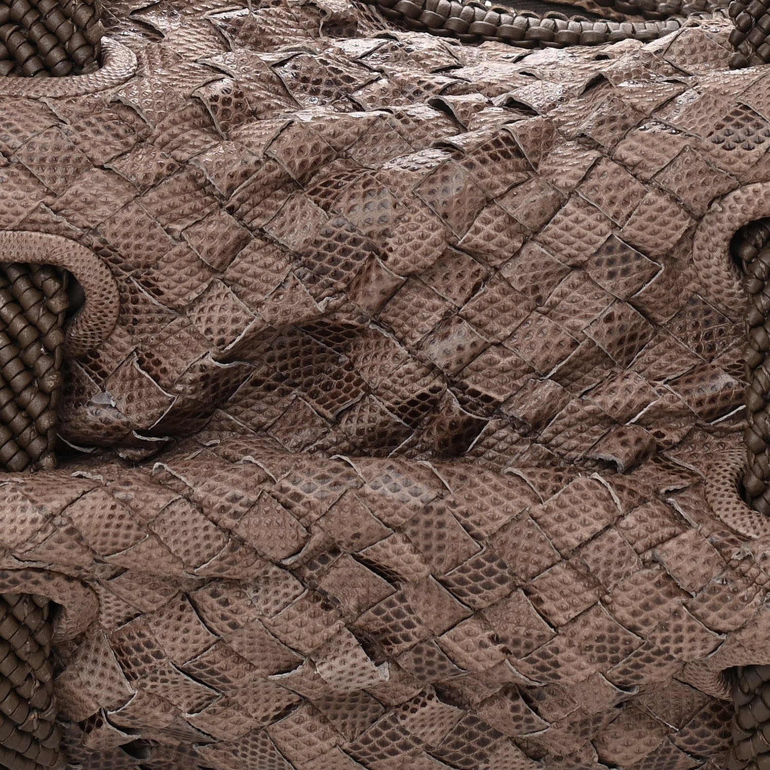 Bottega Veneta Woven Snakeskin Accordion Satchel Brown 9 of 14