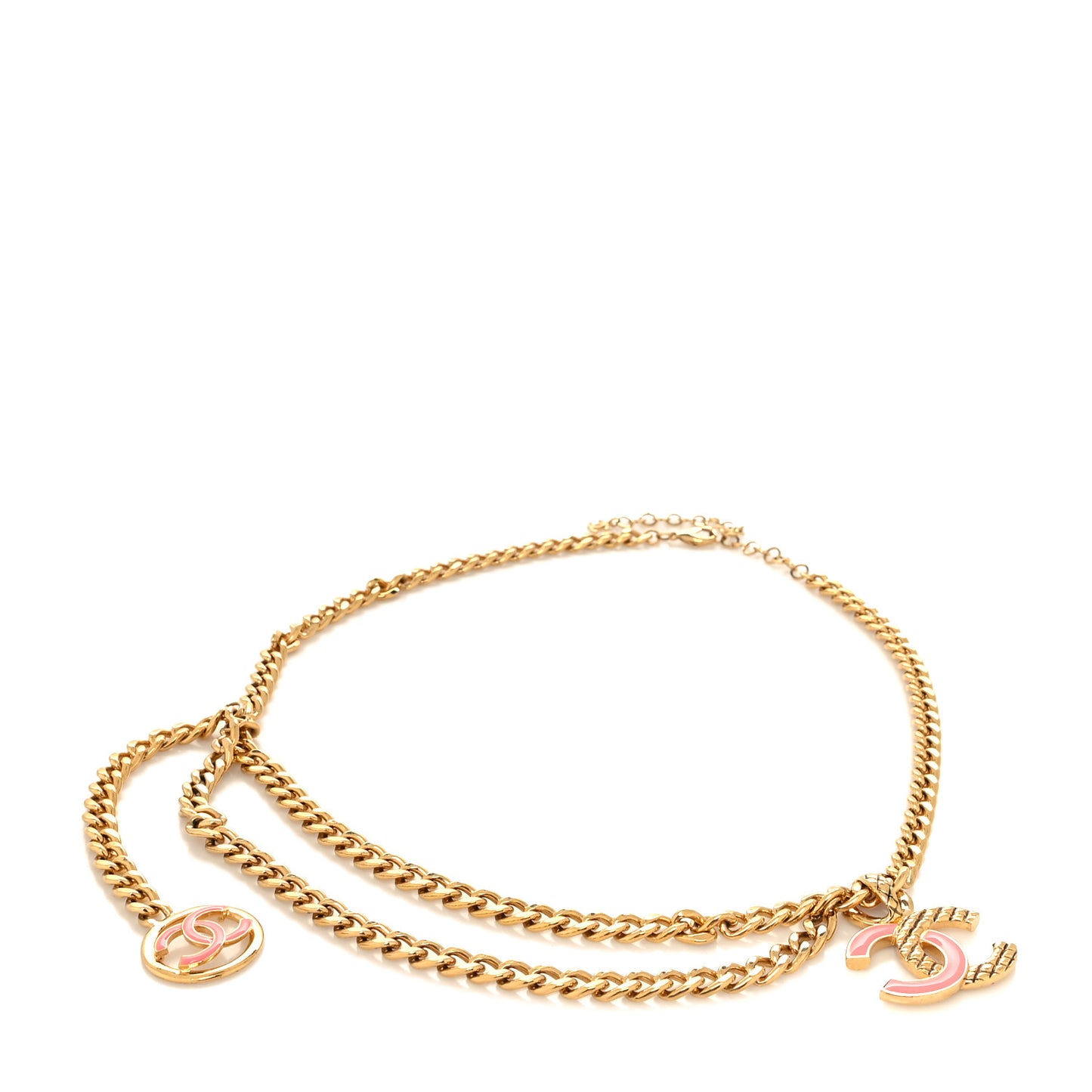 Resin CC Quilted Chain Belt Gold Pink