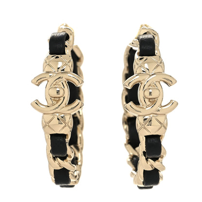 Chanel Metal Lambskin Quilted CC Turnlock Chain Hoop Earrings Gold Black 1 of 4
