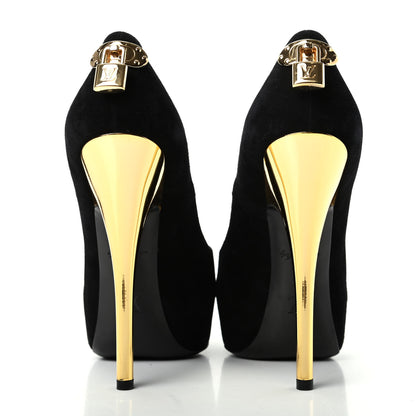 Louis Vuitton Suede Oh Really Peep Toe Pumps 37 Black 7 of 9