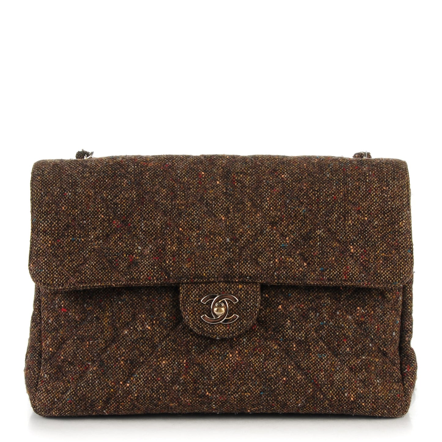 Tweed Quilted Jumbo Single Flap Brown