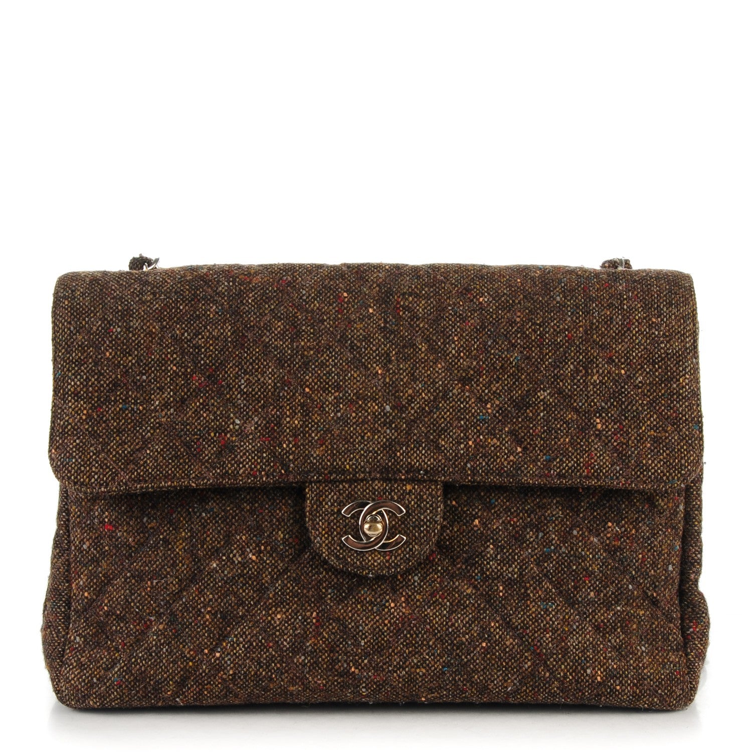 Chanel Tweed Quilted Jumbo Single Flap Brown 1 of 14