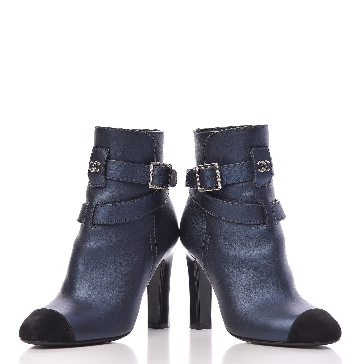 Chanel Calfskin Suede Cap Toe CC Short Boots 36 Navy Black 11 of 12